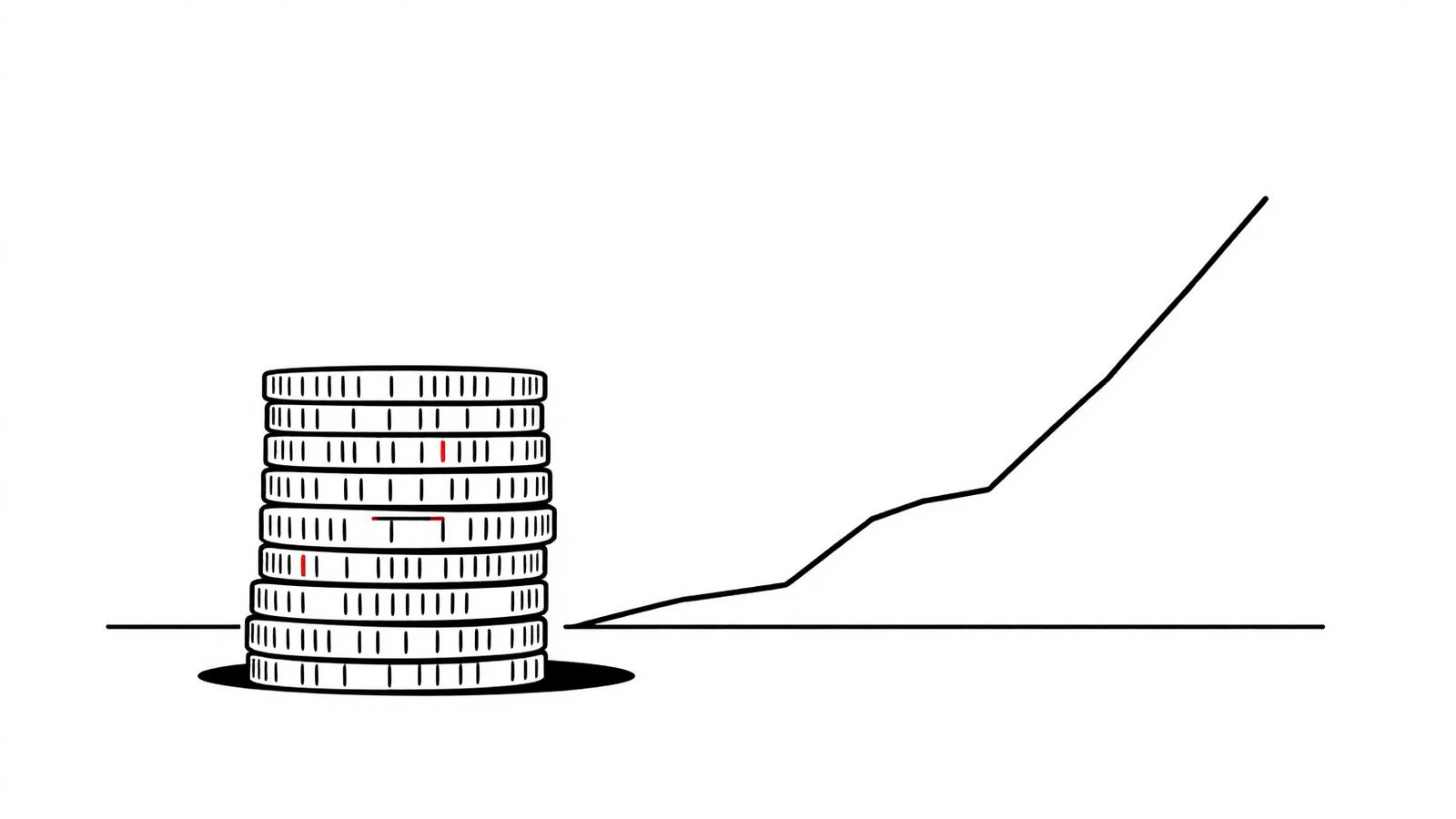 Pile de pièces et courbe ascendante, dessin au trait