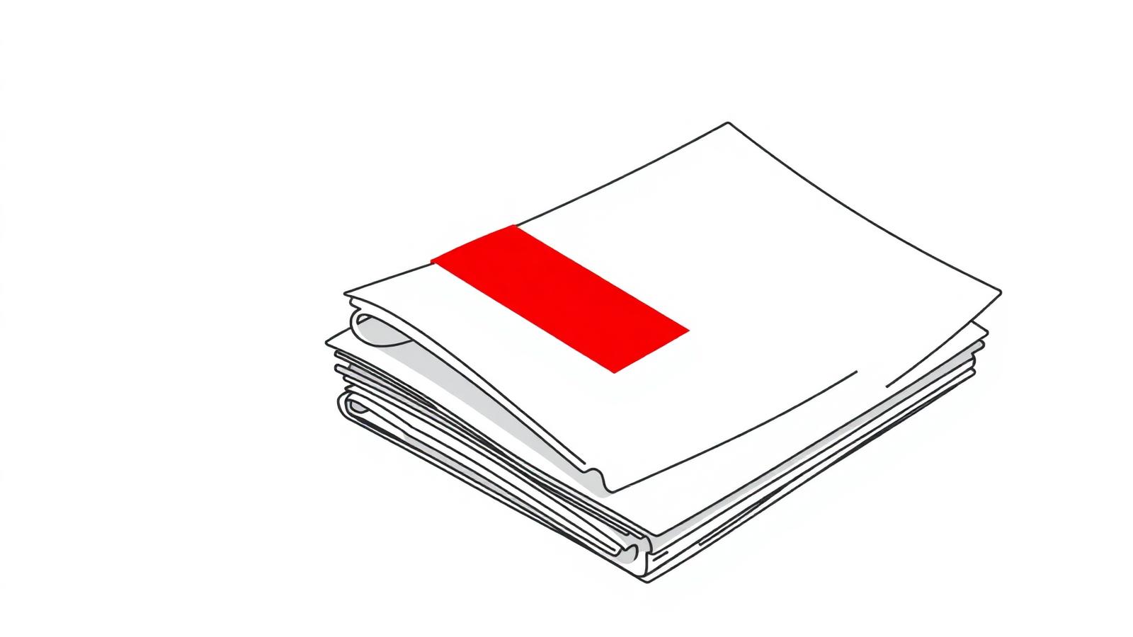 Dessin au trait d'une pile de journaux avec un aplat rouge